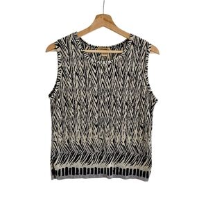 Vintage Plisse Zebra Print Sleeveless Top, Black Blue And Grey, Size M